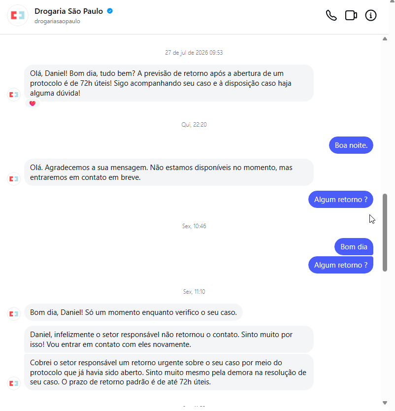 o28389869's tweet photo. @Drogaria_SP @cafeminhavida Essa é a forma como a @Drogaria_SP  trata os seus clientes. Estou aguardando reembolso desde 11/07/2026. https://t.co/sjAC2AQDTQ
