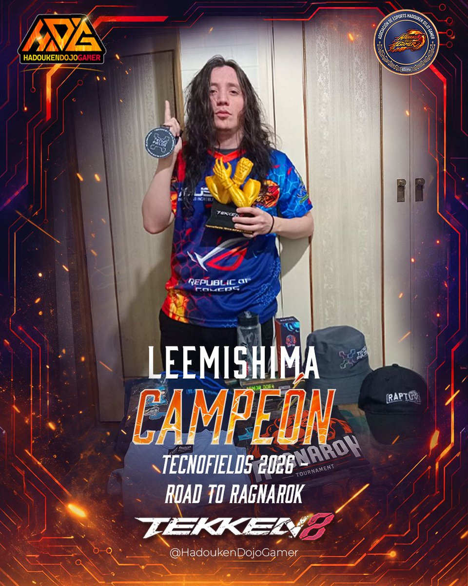 HDGTeam_'s tweet photo. 🏆 ¡LEE MISHIMA SE QUEDA CON LA CORONA EN TECNOFIELDS! 🇦🇷

¡Imparable! HDG | @leemishimaTKN  dio un verdadero espectáculo y se consagra CAMPEÓN del torneo presencial de TEKKEN 8 en Tecnofields 2026. 👑
Representando a Hadouken Dojo Gamer en suelo argentino, firmó una actuación dominante para quedarse con el campeonato y sumar un nuevo título a su carrera. ⚔️🔥

Esta victoria lo impulsa con gran confianza en el camino hacia Ragnarok, el próximo gran evento del circuito argentino, donde buscará seguir dejando huella.

¡Felicidades al campeón por representar a Hadouken Dojo Gamer y dejar nuestros colores en lo más alto! 🏆

Enlace del Torneo: https://t.co/O6AUrD7RnA

#Tekken8 #Tecnofields2026 #RoadToRagnarok #HadoukenDojoGamer #HDG #FGCArgentina