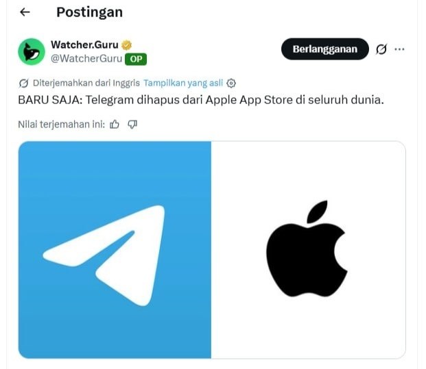 ianbaseeth's tweet photo. BREAKING: Telegram dihapus dari Apple App Store di seluruh dunia 🚨 Instalasi yang sudah ada masih bisa dipakai, tapi user baru nggak bisa download/update lagi lewat App Store. Belum ada pernyataan resmi dari Apple maupun Telegram soal alasannya. #Telegram #AppleAppStore https://t.co/7Bc5ZqjlPW