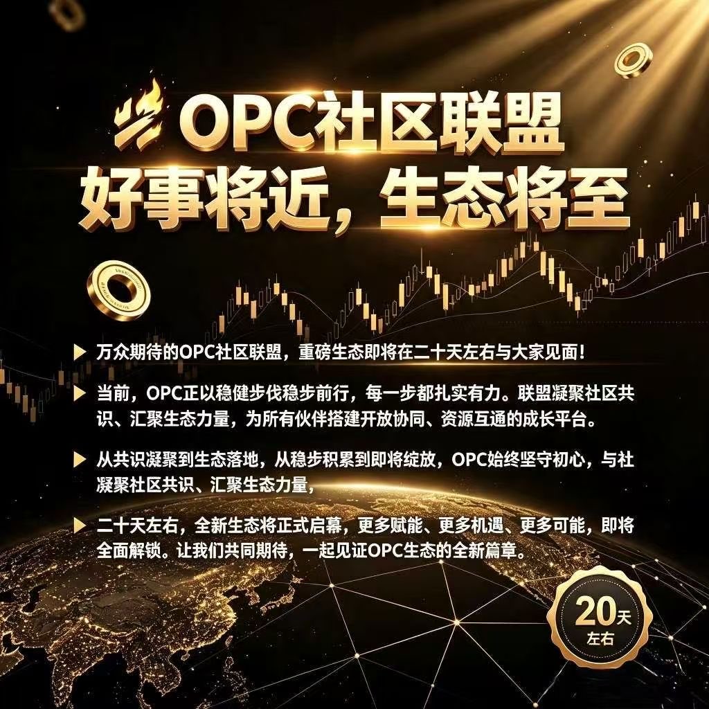 Cy19918's tweet photo. 🔥 OPC社区联盟：好事将近，生态将至
万众期待的OPC社区联盟，重磅生态即将在二十天左右与大家见面！
当前，OPC正以稳健步伐稳步前行，每一步都扎实有力。联盟凝聚社区共识、汇聚生态力量，为所有伙伴搭建开放协同、资源互通的成长平台。从共识凝聚到生态落地，从稳步积累到即将绽放，！ https://t.co/TPB4tHhAM3