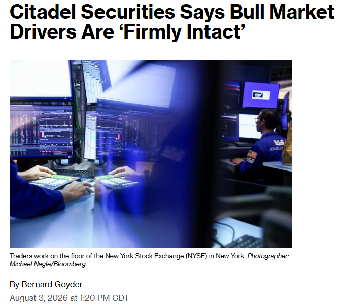 Barchart's tweet photo. JUST IN 🚨: Bull Market canceled after Citadel says Bull Market drivers are firmly intact 📉 🐻 😱 https://t.co/1ykCfBeg5Z