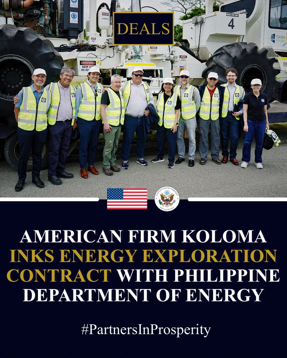 USAmbPH's tweet photo. We are excited to announce that American firm Koloma’s third contract to explore natural hydrogen in Western Zambales with @DOEgovph is signed - a HUGE step in energy innovation and an IMPORTANT MILESTONE for the United States and the Philippines as #PartnersInProsperity! https://t.co/5U9kZeXDoE