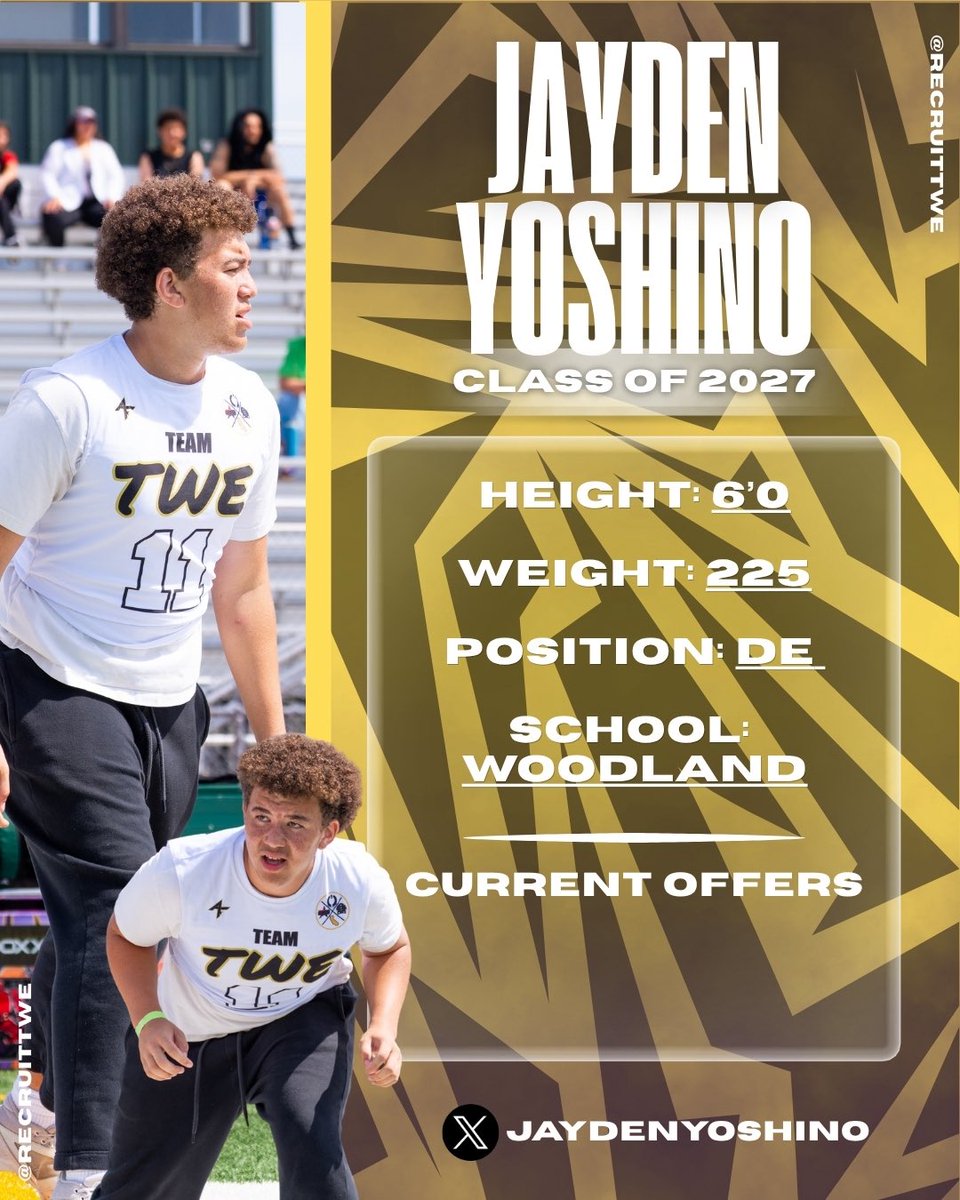 RecruitTWE's tweet photo. Jayden Yoshino
Class of 27
DE
Woodland HS
@JaydenYoshino https://t.co/AVy1EakKpS