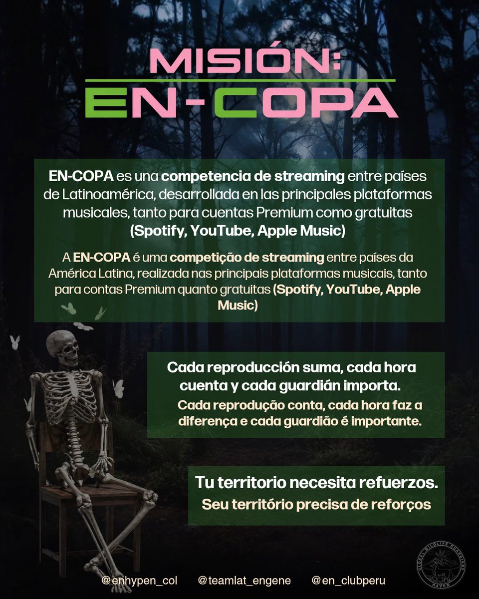 ENHYPEN_COL's tweet photo. 🏆 Reclutamiento Guardians Of Haven para EN-COPA 2026 

ENGENEs, llegó el momento de unir nuestras fuerzas para demostrar el poder de nuestro territorio.

Presentamos EN-COPA, una competencia de streaming entre países de Latinoamérica creada para apoyar a ENHYPEN y llevar nuestros streams a lo más alto en todas las plataformas musicales: Spotify, YouTube y Apple Music. 

¿Estás list@ para cuidar tu territorio?
Únete, participa y demostremos juntos la fuerza de ENGENE LATAM. 🌎

#BLISS_PROJECTLATAM #ENHYPEN #THE_SIN_BLISS #ENHYPEN_8thMiniAlbum 

(1/3)