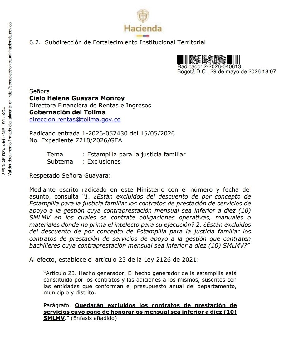 roap12's tweet photo. Concepto Min. Hacienda respecto de cuáles contratos de Prestación de servicios se encuentran excluidos del pago de Estampilla para la justicia familiar
https://t.co/6xKspz2hCJ https://t.co/UOvLI1dkGL