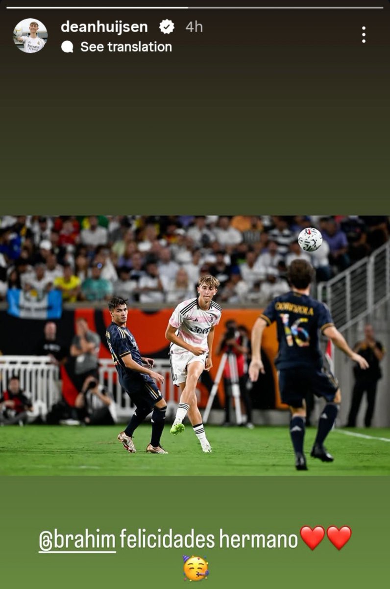 theFJEN's tweet photo. 🚨🇪🇸 Dean Huijsen chose to post a picture of himself in a Juventus jersey to wish his Real Madrid teammate Brahim Díaz a happy birthday, despite having many pictures together in a Madrid shirt. 😅👀 https://t.co/JBNyyspMSg