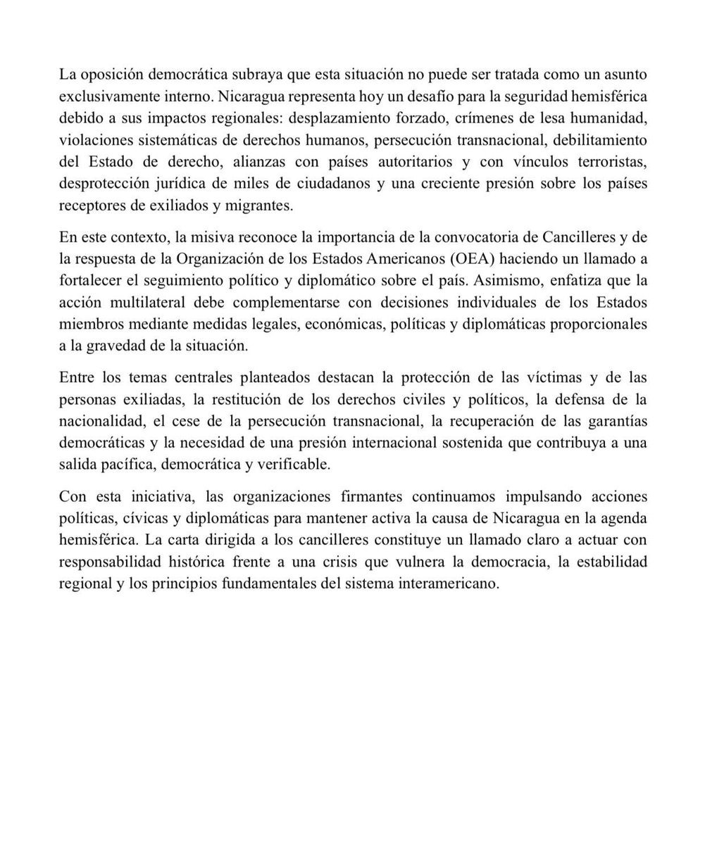 LuisBlandonF's tweet photo. Organizaciones de la oposición democrática nicaragüense dirigió una carta a los cancilleres del hemisferio para alertar sobre el agravamiento de la crisis en Nicaragua y solicitar una respuesta coordinada de los Estados democráticos https://t.co/LVeCfZIYjd