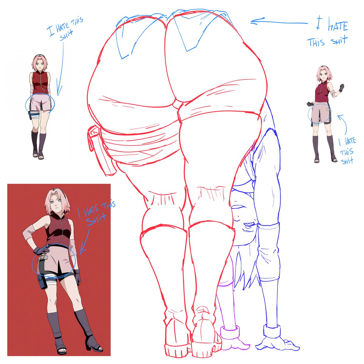h1ghvoltageSFM's tweet photo. Cleaned up the sketch of Sakura with that hellish pose a bit. 

I fucking hate that thing around her waist. It hides her ass, and as if that wasn't enough, i'm still fighting for my life trying to draw clothing folds https://t.co/jkw58IOMvz