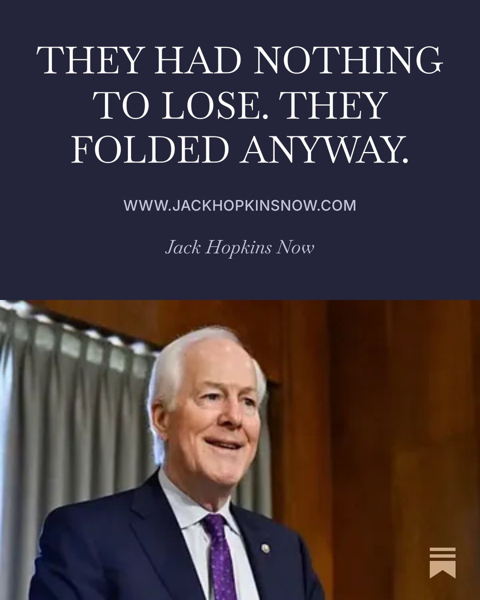 thejackhopkins's tweet photo. Cornyn lost his primary. 
Tillis is walking. 
Neither has a donor, a term, or a future to protect. 
Both caved before lunch Monday.
https://t.co/LIUmDCCI3Y https://t.co/8YL1A0mu5f