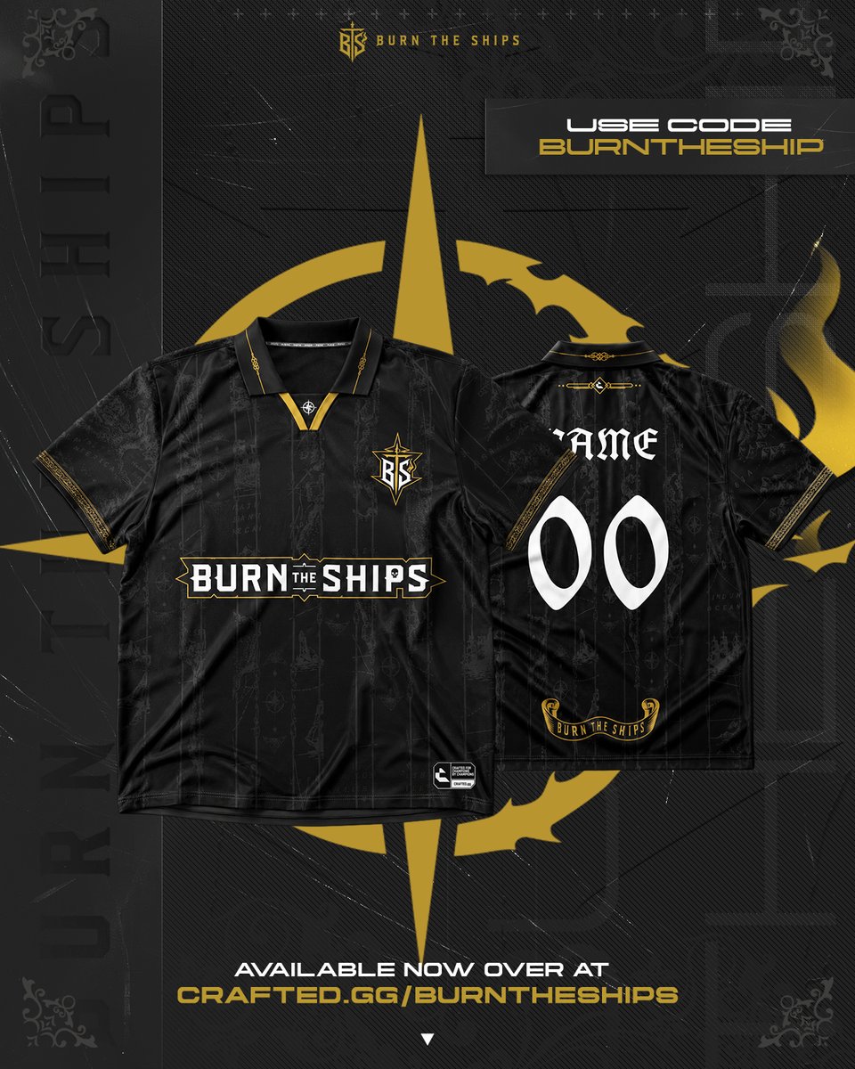 BurnTheShipsGG's tweet photo. ALL IN. 🔥

The inaugural Burn the Ships jersey has arrived.

Grab yours now from @Craftedgg: https://t.co/A0WoykzkHV #BurnTheShips https://t.co/yzPZ3CRuOJ