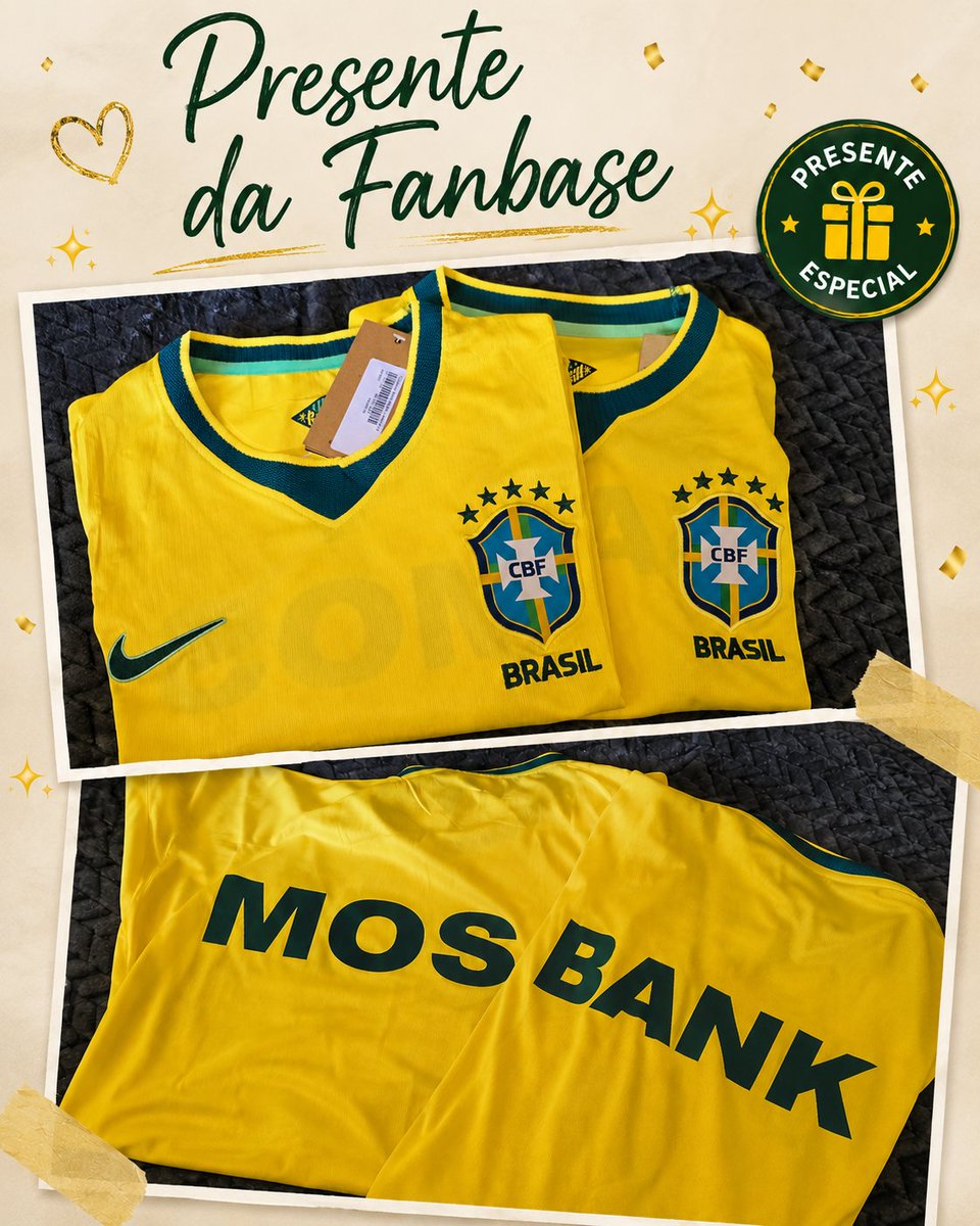MosBankBrazil's tweet photo. Como o Bank cumpriu a promessa que fez após a vitória do Brasil, decidimos transformar esse carinho em um presente especial.

Com muito amor, a Fanbase presenteará o Mos e o Bank com os novos uniformes da Seleção Brasileira, como forma de agradecer por todo o carinho. https://t.co/8jnGPseBAG