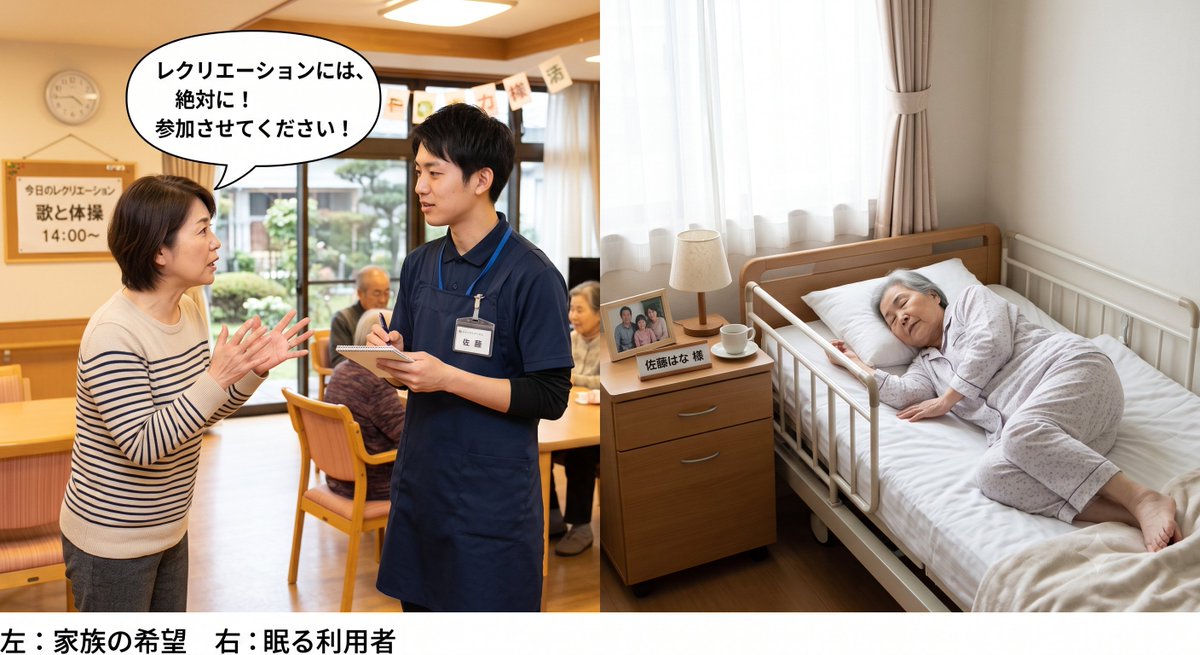 Carekoto17's tweet photo. 介護施設に入居されている利用者の本音

「もっとレクリエーションを」と言うが、本人はただ静かに寝ていたいだけだったりする。 https://t.co/PIpGfeAPAG