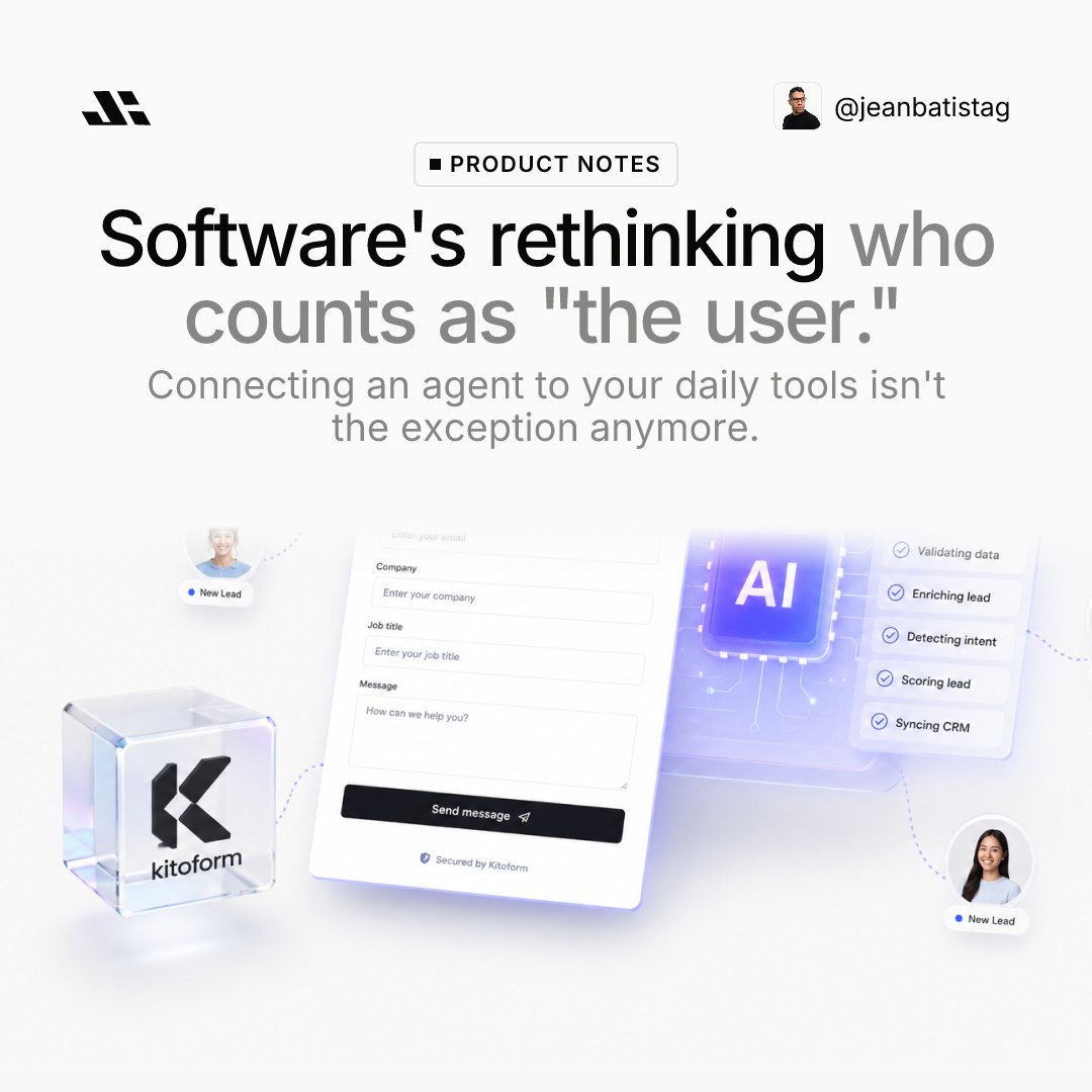JeanBatistaG's tweet photo. Software's rethinking who counts as "the user." Connecting your favorite agent straight to your daily tools, no human clicking through every step, is going from edge case to expectation. https://t.co/yhOh7YSndo