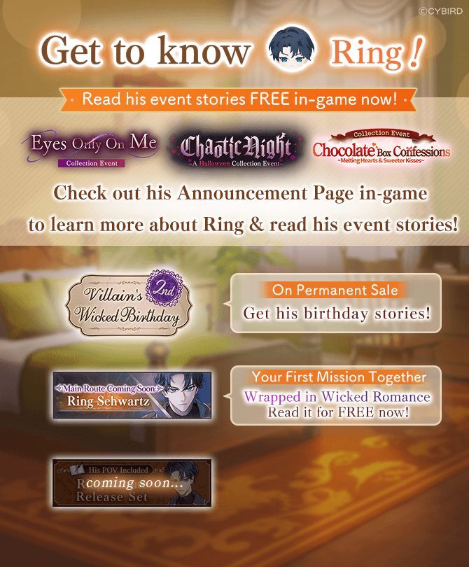 ikevil_en's tweet photo. 🦋Main Story Coming Soon🦋

Ring Schwartz
VA: Kohsuke Tanabe

Did you know you can read a selection of Ring's past event for FREE on his announcement page? Click the "First Taste" button for FOUR stories!

Check them out now &amp; get ready to fall even harder for the Guard Dog! https://t.co/UBFGxTJ0f4