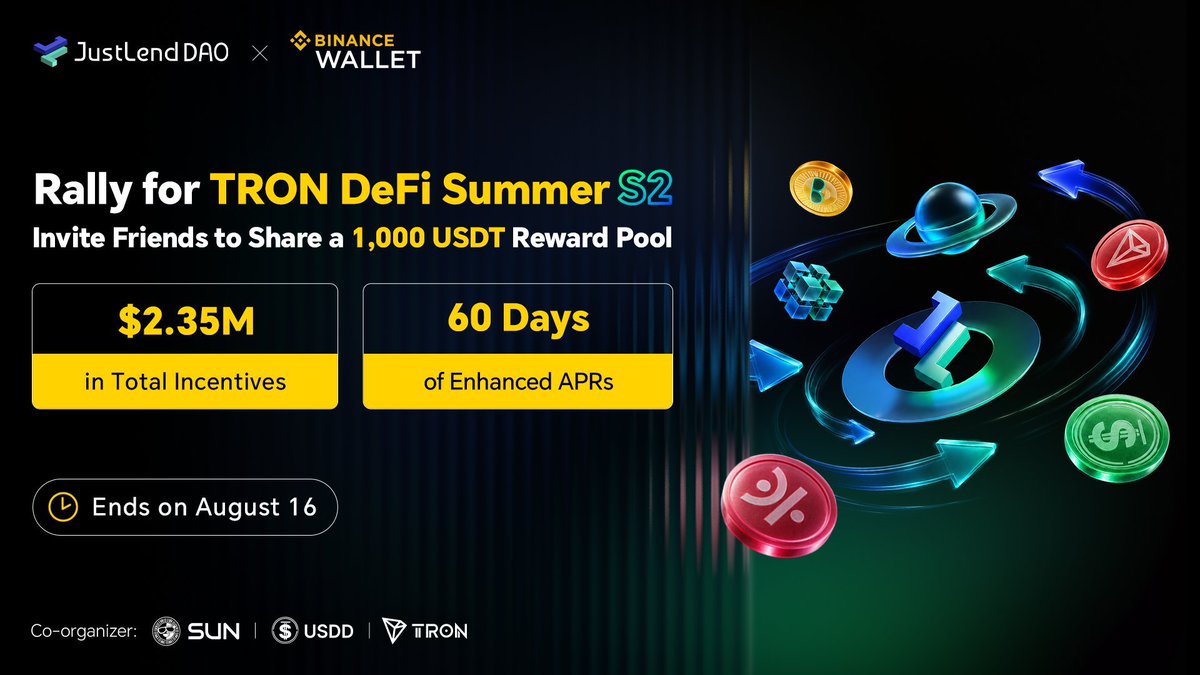 e_etini's tweet photo. A bigger reward pool, higher earning opportunities, and extra bonuses for inviting friends.

#TRONDeFiSummer Season 2 is almost here.

Starting on August 5 at 8:00 SGT, participants can compete for $2.35 million in incentives while enjoying 60 days of boosted APR, making it an exciting opportunity for anyone looking to earn more from the TRON DeFi ecosystem.

If you are new to DeFi, APR simply means the estimated annual return you can earn on your deposited assets. During this campaign, those returns receive a temporary boost, helping participants maximize their potential rewards.

There is even more.

By inviting your friends to join, you can compete for a 1,000 USDT referral reward pool.

Here's how the referral rewards are distributed:

🥇 First Place, 300 USDT

🥈 Second Place, 200 USDT

🥉 Third Place, 100 USDT

🎁 The remaining 400 USDT will be randomly shared among 40 qualified participants, giving more people a chance to win.

To participate:

✅ Join through the official event page: https://t.co/zL56xoxdHm

✅ Invite your friends to participate for additional boosts.

✅ Complete your HTX Level 3 KYC.

✅ Submit your TRC20 USDT wallet address to become eligible for rewards.

The referral campaign runs until August 16, SGT, so there is plenty of time to invite others and climb the leaderboard.

If you have been waiting for a good opportunity to explore TRON DeFi or increase your earning potential, this is one event worth keeping on your calendar.

⏰ Mark August 5, 8:00 SGT, and get ready for TRON DeFi Summer Season 2 🚀

@DeFi_JUST @justinsuntron #TRONEcoStar