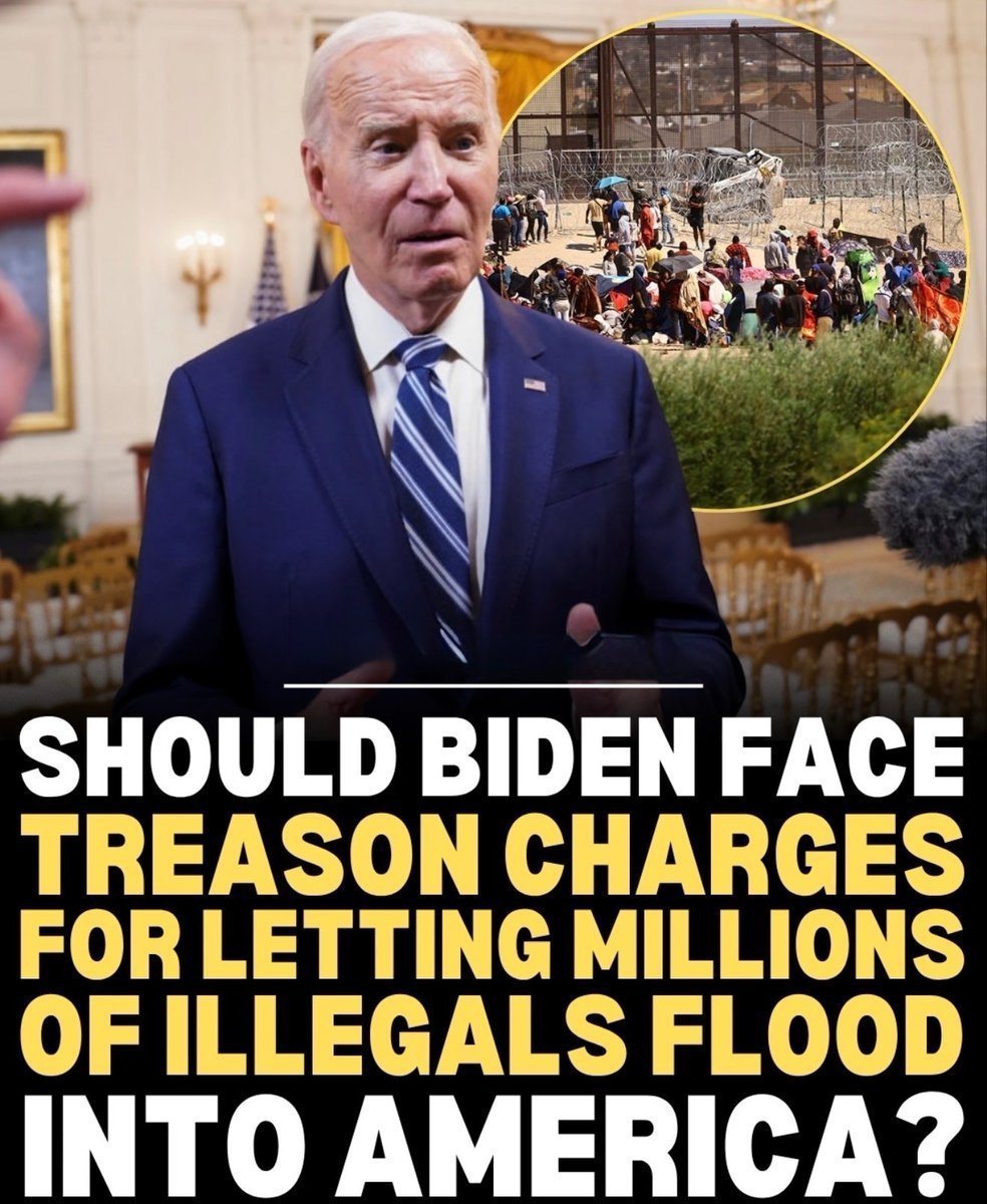 Realdcdraino0's tweet photo. SHOULD BIDEN FACE TREASON CHARGES FOR LETTING MILLIONS OF ILLEGALS FLOOD INTO AMERICA? https://t.co/p46t8NGUD4