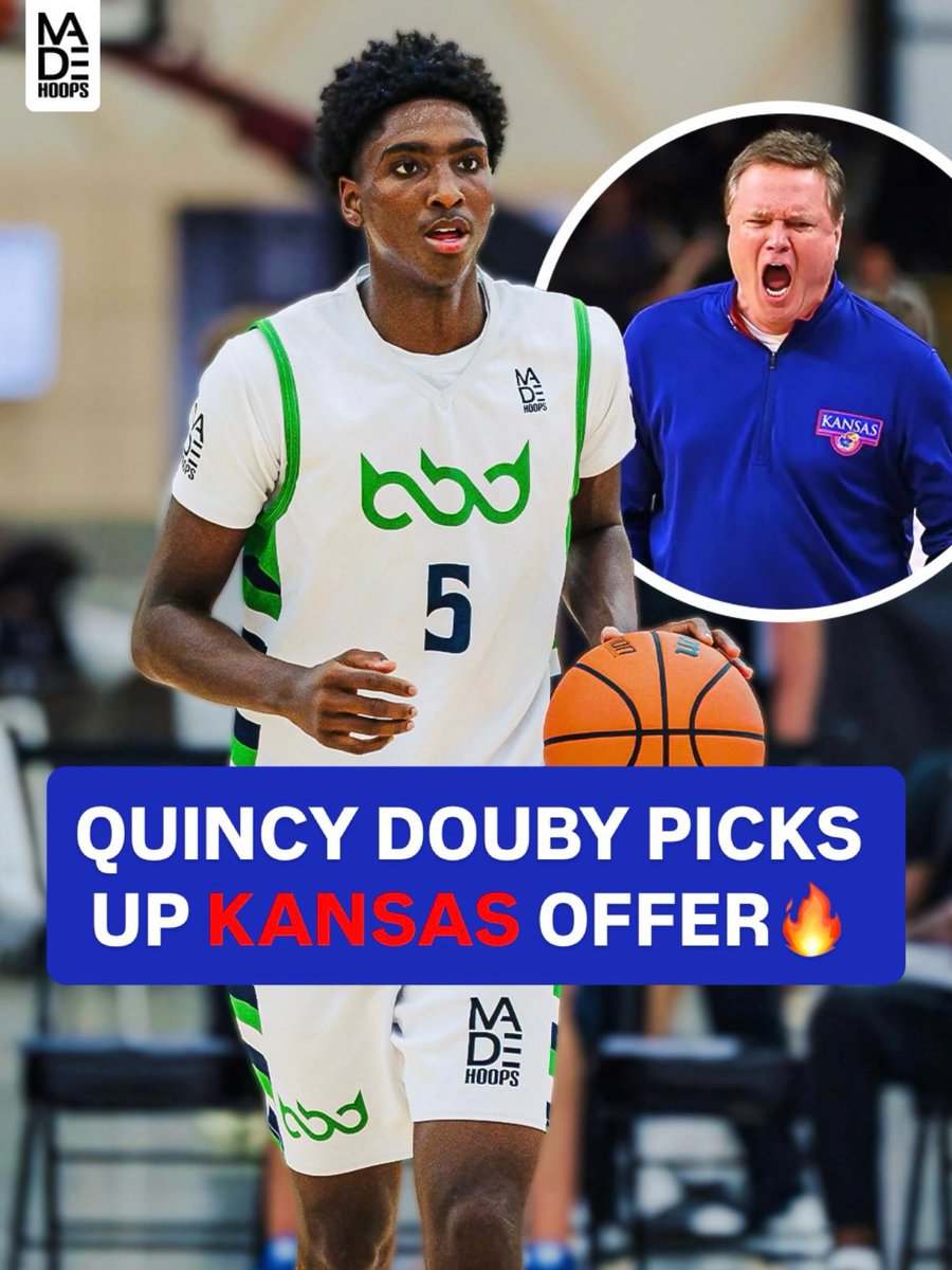 madehoops's tweet photo. After a MASSIVE Summer on the MHC, 4⭐️ Quincy Douby Jr. just landed an offer from Coach Bill Self and the Jayhawks 🔵🔴

@QD_Jr5 https://t.co/OWsLY6VhEI