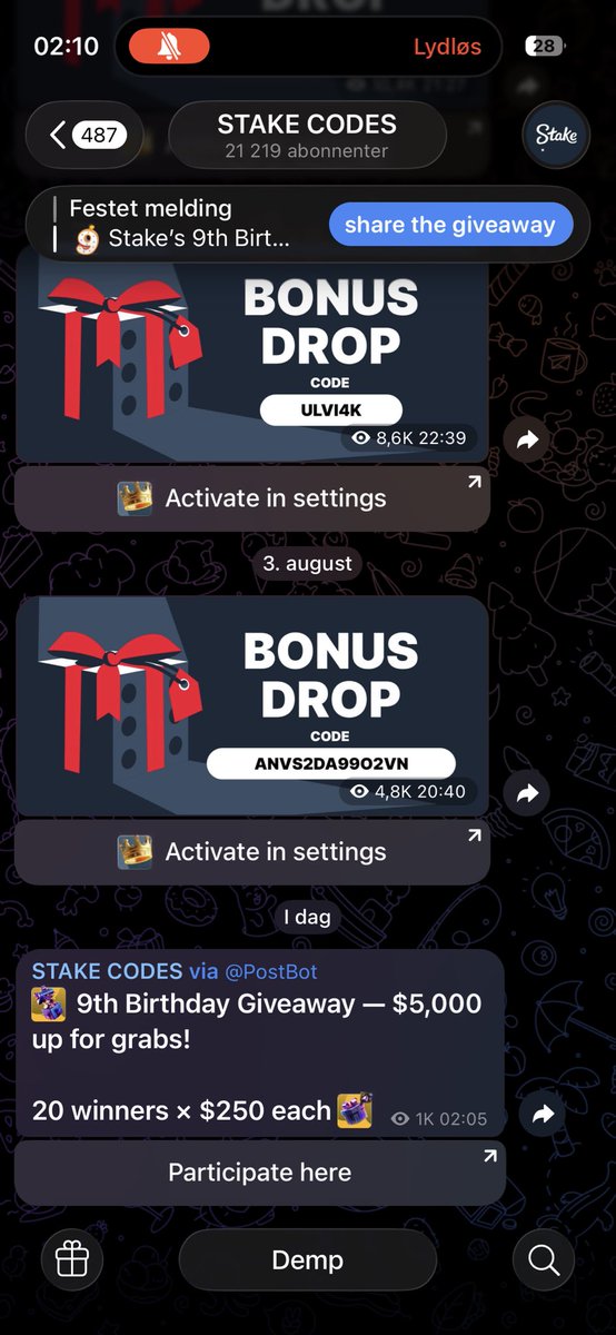 IsakHan99832513's tweet photo. @StakeTG ✅ Pre Happy Birthday  🥳 🎂 !!  Would be awesome to win on stake’s birthday 🎁 https://t.co/xEWQZxwuCO