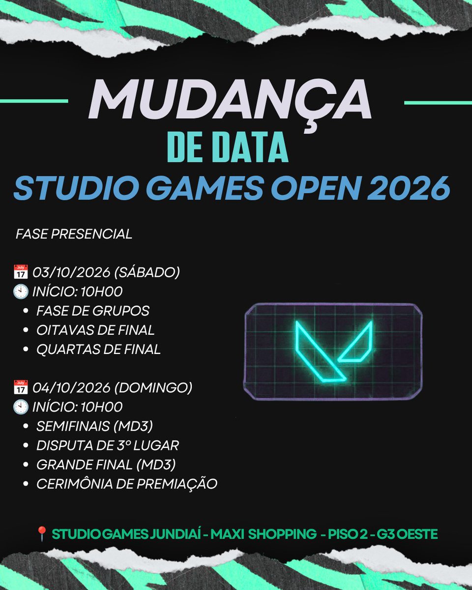 StudioGamevsJD's tweet photo. AS INSCRIÇÕES ESTÃO ABERTAS!

🎮 Valorant
👥 Até 128 equipes
🌐 Classificatórias Online
📅 Início: 19 de setembro

🏆 Premiação:
🥇 R$ 1.500 + Troféu
🥈 R$ 700 + Troféu
🥉 R$ 300 + Troféu
⭐ Prêmio para o MVP do campeonato

#VALORANT #Esports https://t.co/geYDDSOoZm