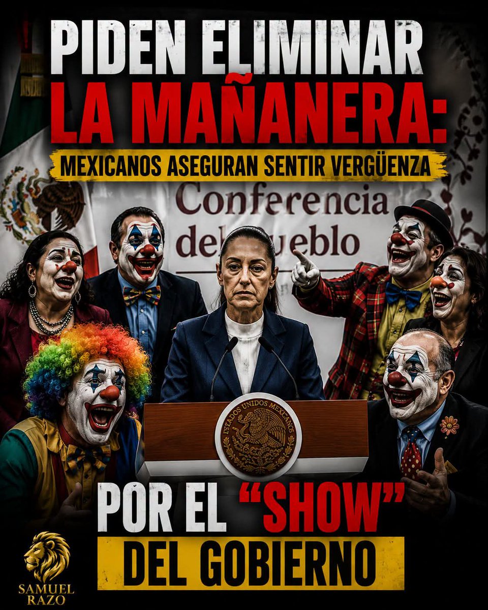 QuintanaRuben4's tweet photo. Piden eliminar la mañanera. Ya no informa, es un circo para justificar errores y atacar críticos. Pura vergüenza y cero resultados. ¿Comunicación o show de incapacidad? #100PorCientoCabron https://t.co/xJEkBGofH0