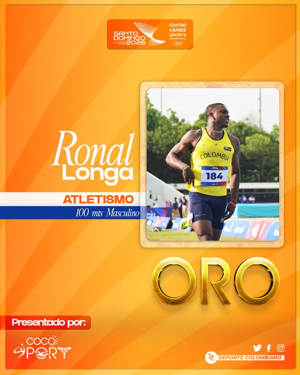 DeportColombia's tweet photo. ¡QUE CARRERA RONAL 🤩! ORO PARA COLOMBIA EN LOS 100m ⚡️ 

Carrerón del velocista colombiano que voló en los 100 metros planos masculinos y se llevó la medalla de oro en la prueba.

Podio:
🥇 COL 🇨🇴 - 10.06s
🥈 JAM 🇯🇲 - 10.17s
🥉 DOM 🇩🇴 - 10.19s

¡QUE GIGANTE 💛💛💙❤️! https://t.co/P0iUq22DA5