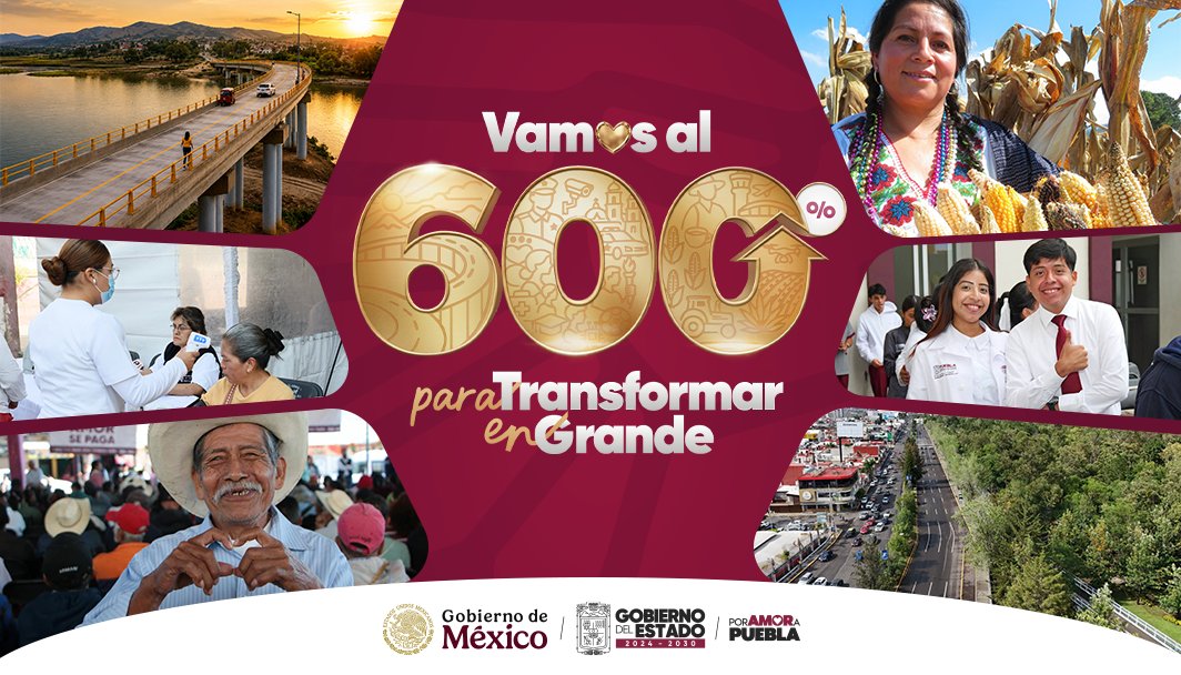 EnlaceNoticias1's tweet photo. En 💝 #Puebla vamos al 📊600% para 🙌#Transformar en 👍 #Grande. 🫶 #PorAmorAPuebla 🫂#GobiernodelEstado. https://t.co/2qJQ2AK2Hv