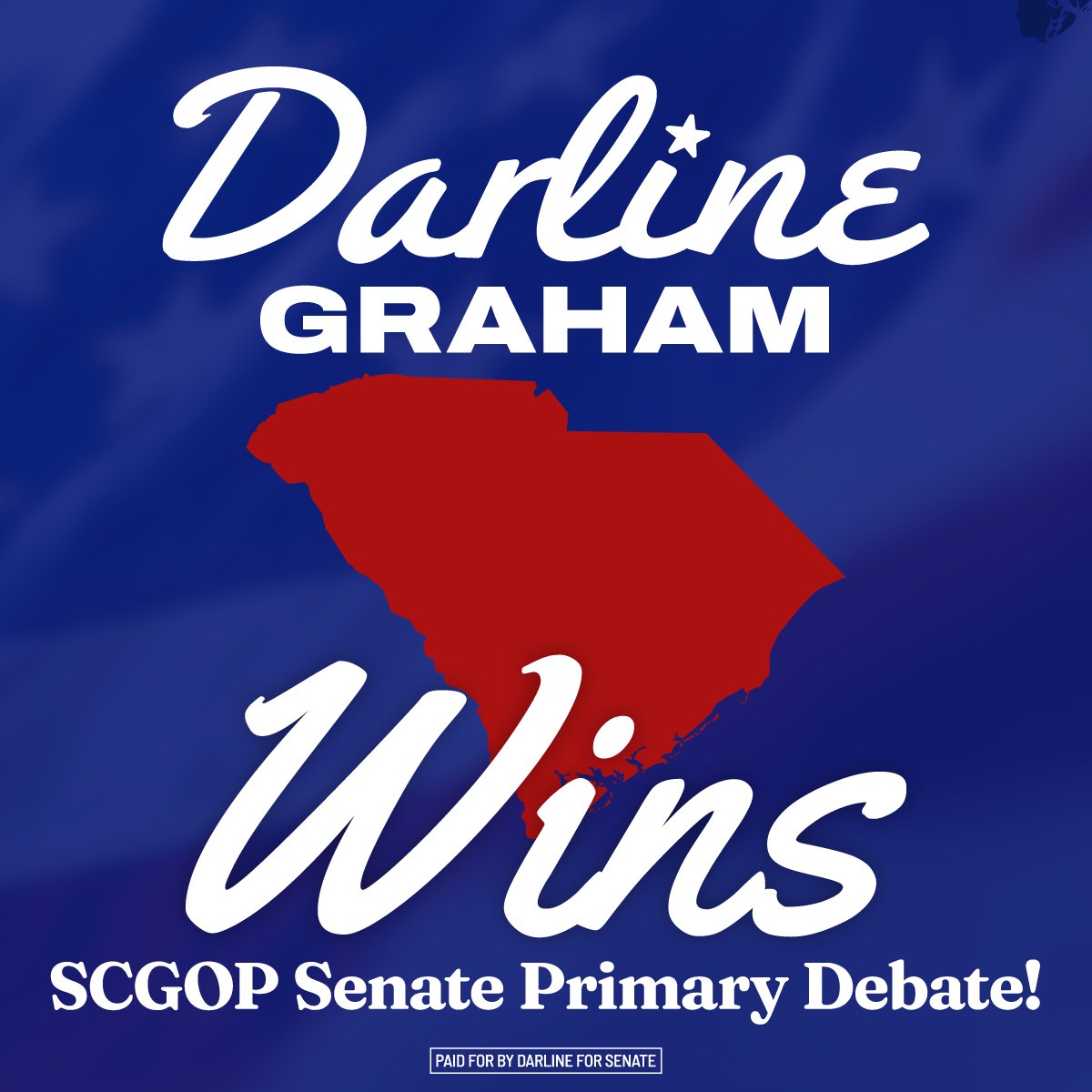 DarlineGrahamSC's tweet photo. Thank you to everyone who watched tonight.

I'm not a politician. I'm a hard worker who answered President Trump's call to serve. I'm pro-life, I'll fight for the Trump agenda, and now I'm headed back to Washington because serving South Carolina comes first.

I hope to earn your vote.
