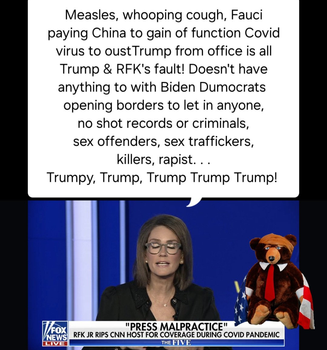 chevy419's tweet photo. Measles, whooping cough, Fauci
paying China to GoF Covid virus 2 oust Trump is all Trump &amp; RFK's fault! Doesn't have anything 2 do w/Biden Dumocrats 
opening borders 2 let in anyone,
no shot records, criminals,
sex offenders, sex traffickers,
killers,. . . #MAGA @realDonaldTrump https://t.co/Y55HEKdYUh