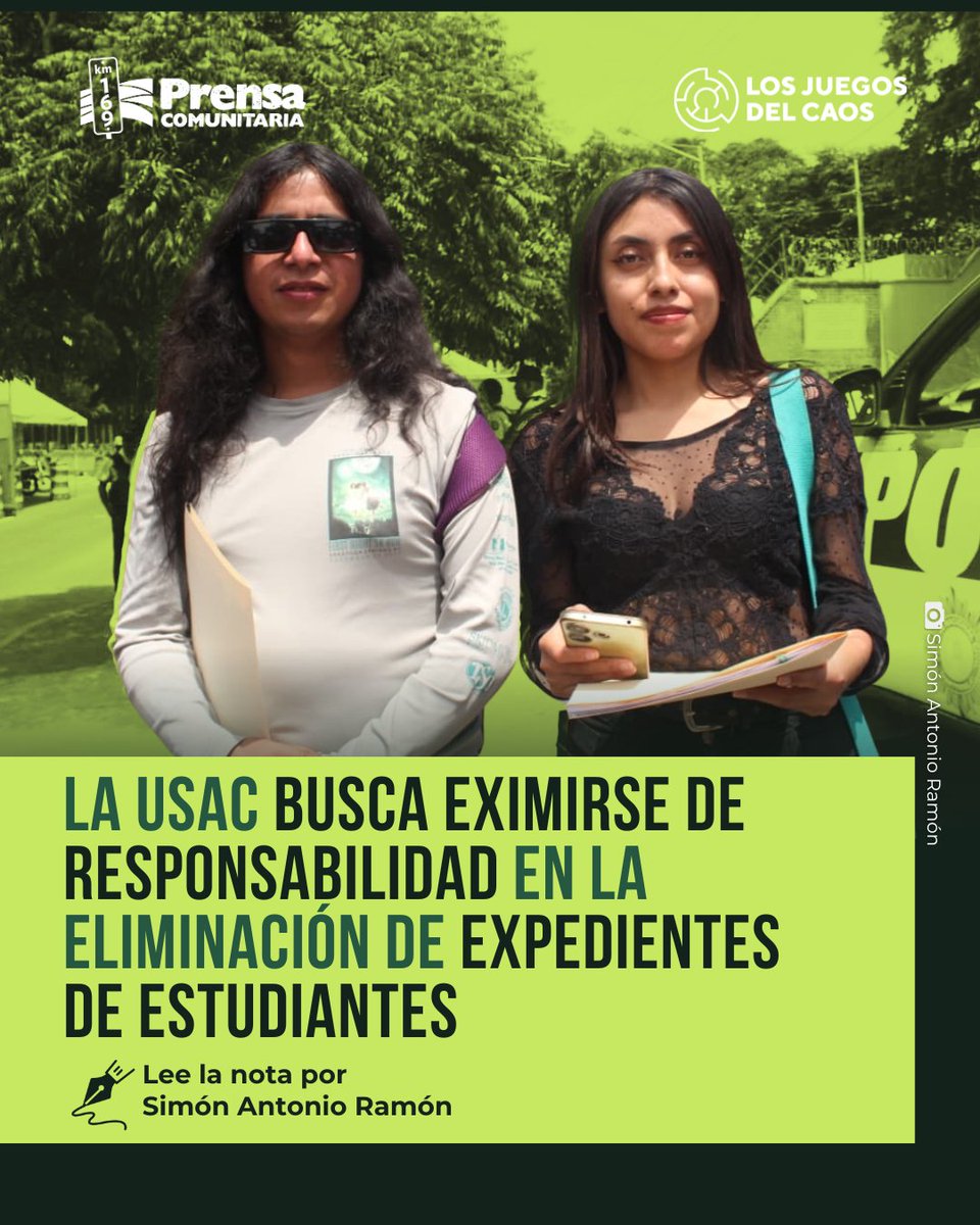 PrensaComunitar's tweet photo. La USAC se lava las manos por la eliminación de expedientes estudiantiles.

El personal del Departamento de Registro y Estadística, ha impedido que las y los estudiantes afectados sean acompañados por familiares o abogados al momento de realizar sus trámites y buscan coaccionarlos para firmar un documento en el que se exime a la USAC de responsabilidad.

Lee la nota aquí: https://t.co/o4q39G3AbS