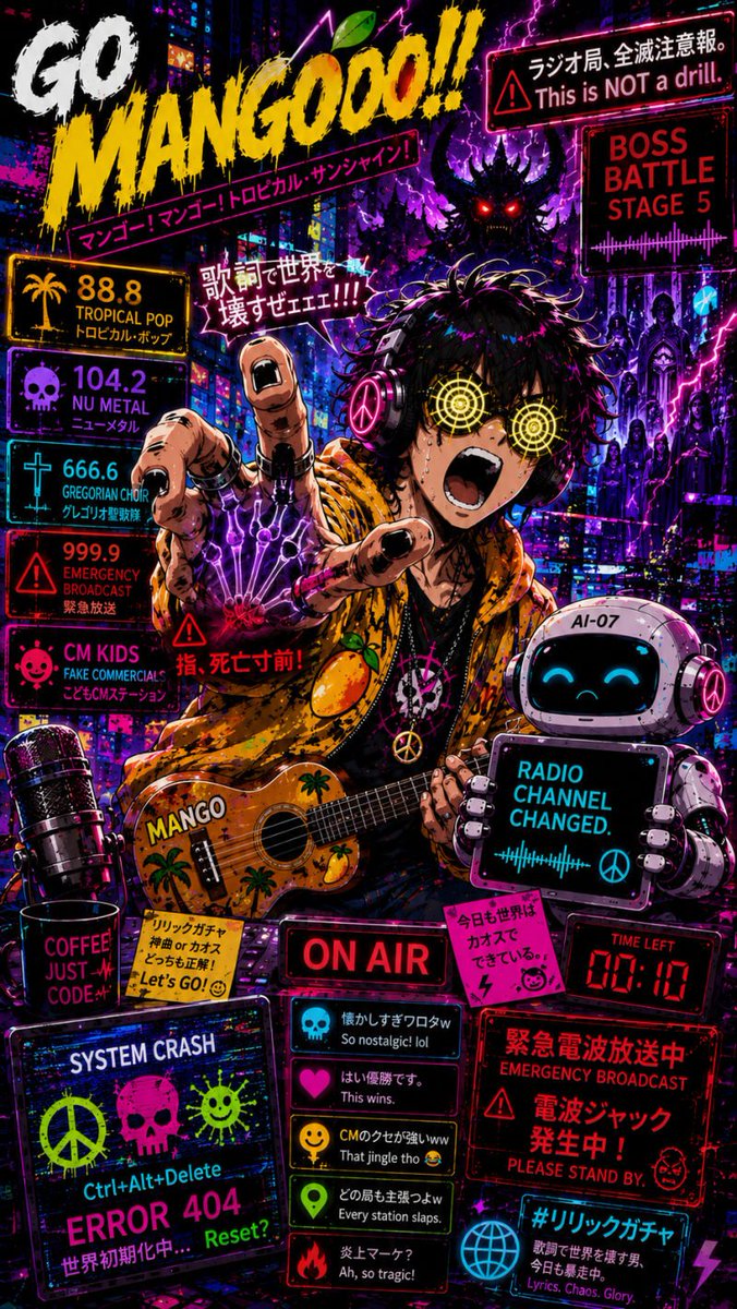 zenbu_ore2026's tweet photo. 🎵 リリックガチャでMeTa-Sunさん（@meta_sun_）の「傲慢？Go マンゴー！」の歌詞から曲を作りました！聴いてみてね！
https://t.co/0WkIyLSq7i
#リリックガチャ
https://t.co/GSVOKcOkju

以前ここで公開してたのもを、少しだけリミックスしてリリックガチャにも登録しました。
歌詞楽しすぎます😆 https://t.co/sGfIgaqHKr