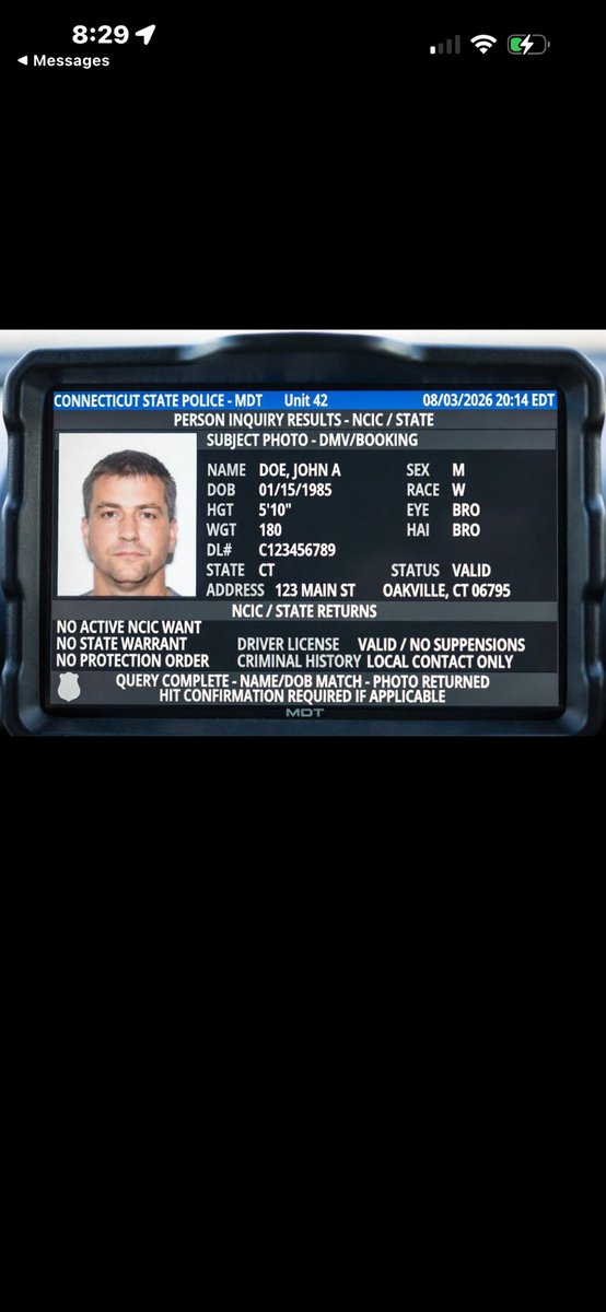 gino_digiovanni's tweet photo. This is what a Pd monitor generally return from the NCIS/Collect system. This makes me think that all the information in the warrant is actually accurate and the more information that comes out the more I think there’s no 2nd person who has same name and DOB in New Britain. https://t.co/00UQAxeVpX