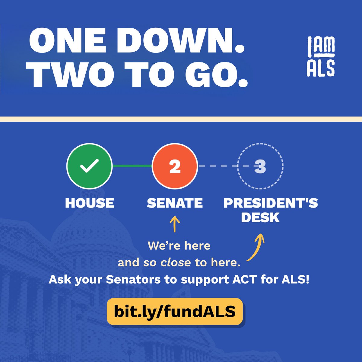 iamalsorg's tweet photo. ACT for ALS is in the Senate, and we're so close!

A Senate vote is expected soon. Then we'll be just one signature away from 5 more years of accelerated progress toward ending ALS.

Ask your Senators to support ACT for ALS: https://t.co/mr09LldAKa https://t.co/XLg544PyUP