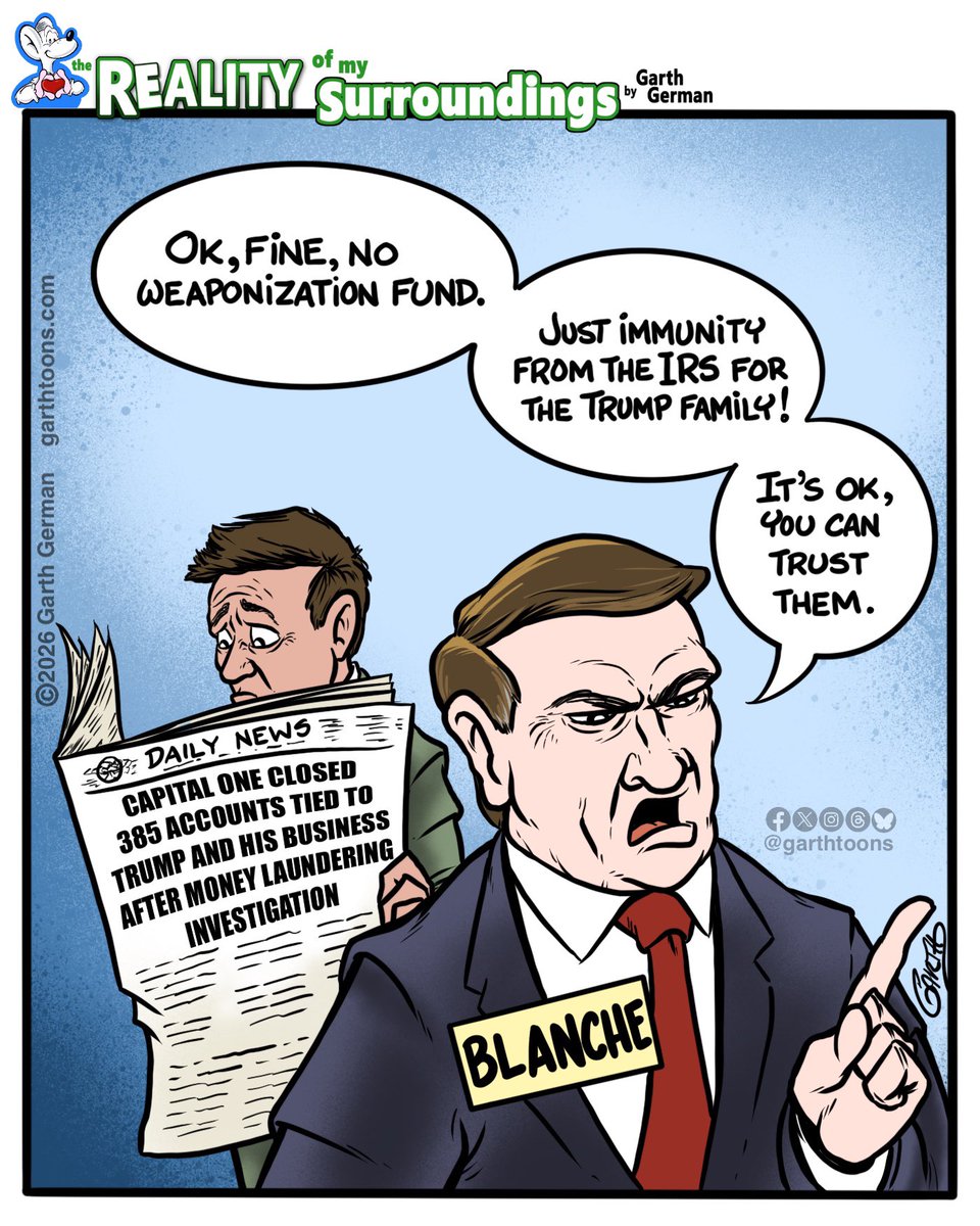 garthtoons's tweet photo. What could go wrong? 🤷♂️
Follow for more cartoons!
#toddblanche #IRS #trumpisaconman #TrumpIsUnfit #trumpisacriminal #trumpiscorrupt #corruption https://t.co/SqqZkfS9OJ