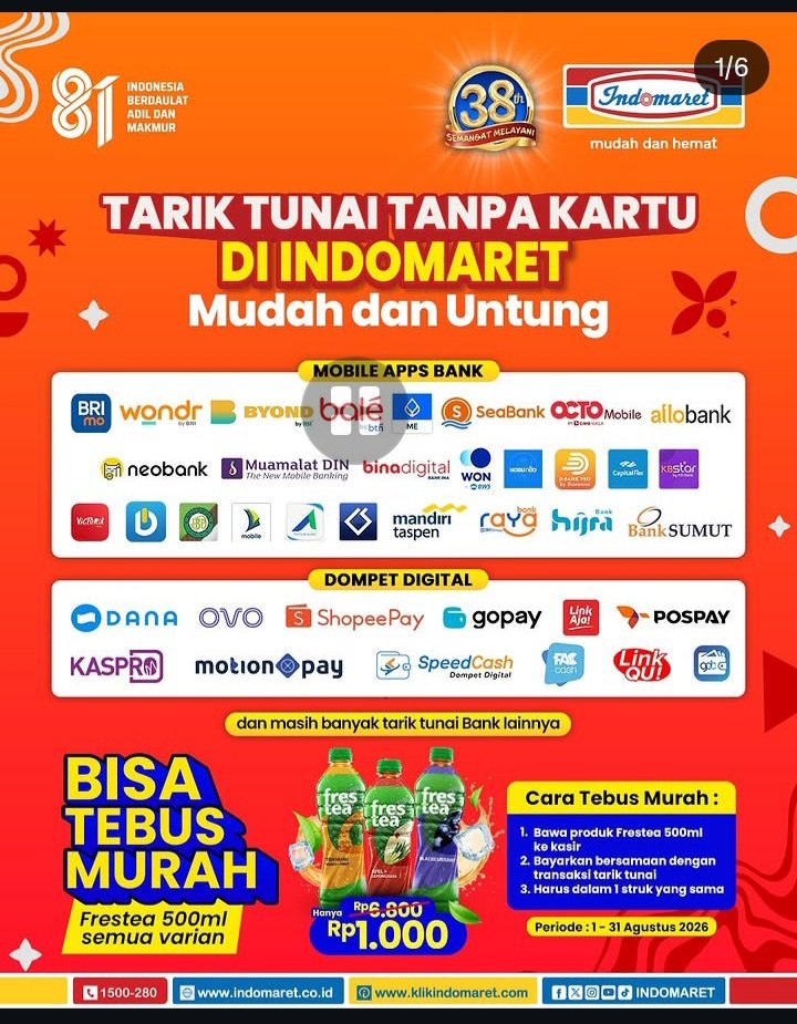 FitriDevikim's tweet photo. Tarik Tunai Tanpa Kartu di Indomaret 🛒
Butuh uang tunai tapi lupa bawa kartu ATM? Tenang, sekarang bisa tarik tunai dengan mudah melalui Indomaret terdekat 
Caranya praktis: ✅ Buka aplikasi
✅ Pilih menu tarik tunai
✅ Ikuti instruksi
✅ Ambil uang di kasir Indomaret https://t.co/XCXWBy1yog