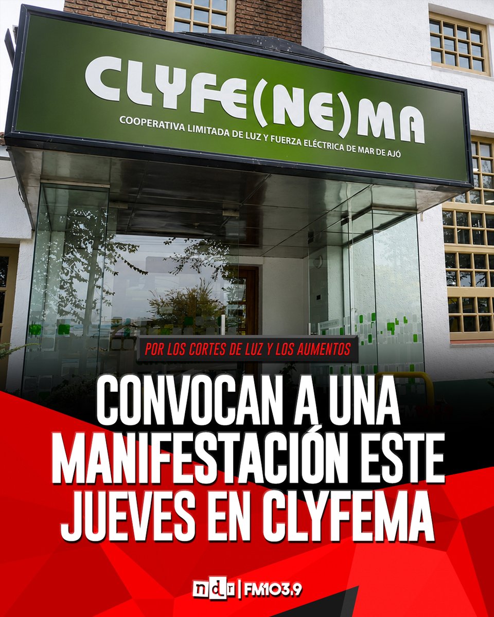 NdRradio's tweet photo. ❌ "ES UN ROBO" / 🔴 USUARIOS DE #CLyFEMA MANIFESTARÁN POR EL PÉSIMO SERVICIO
Este jueves desde las 10, clientes de la pseudoCooperativa se harán presentes a las puertas del ente -avenida Libertador 569, #MarDeAjó- para visibilizar su malestar. https://t.co/HFfTFoaAPO