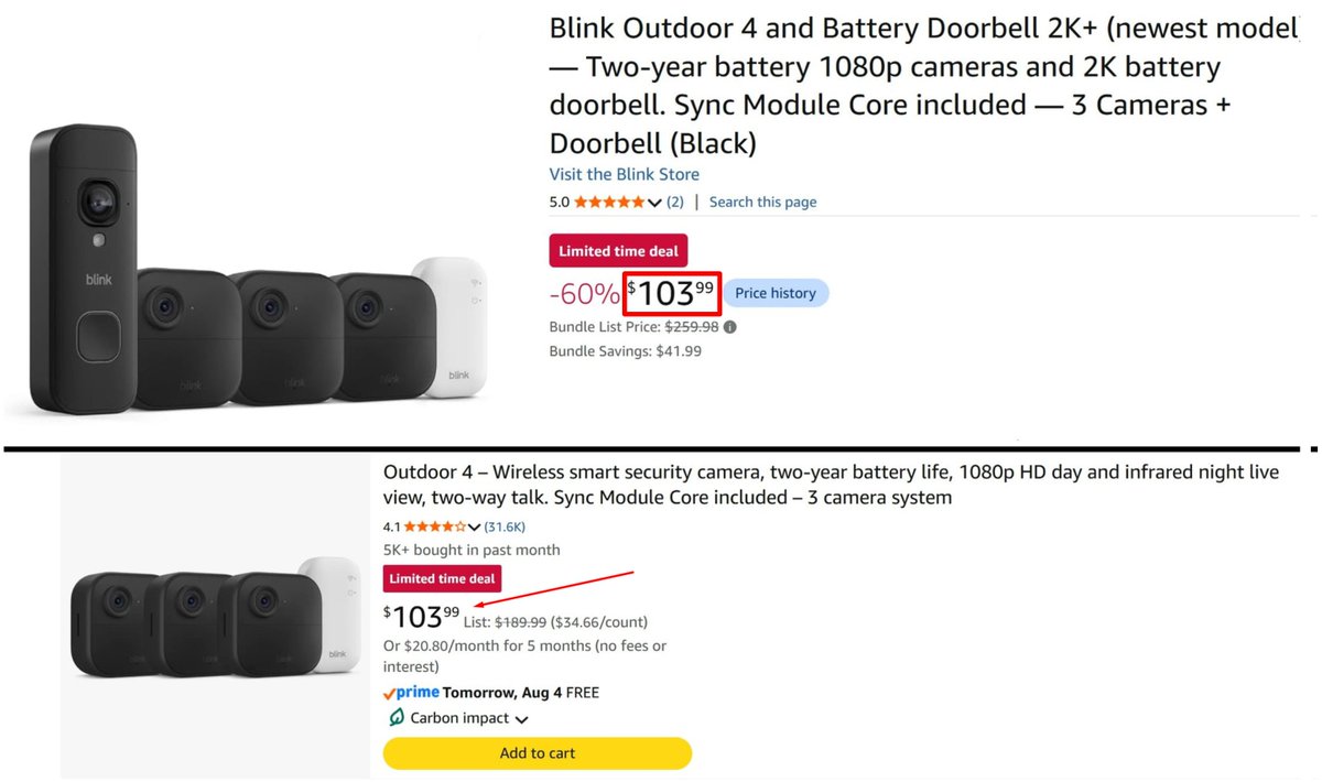 Pricerrors's tweet photo. AMAZON BLINK BUNDLE PRICE MISTAKE???

Includes 3 Cameras, a Doorbell, and a Sync module for $104 

https://t.co/58CeWw6Z4u #ad

Amazon has an old listing with ONLY 3 cams going for the same price...

Take advantage of this mistake if looking https://t.co/jW3nBgaZuz