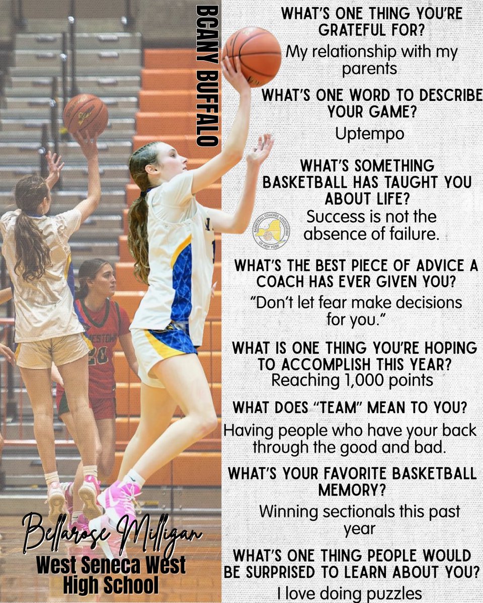 BCANYBuffalo716's tweet photo. 🏀THE PLAYER BEHIND THE JERSEY🏀
Get to know Bellarose Milligan from West Seneca West! We are so lucky to have her🤟🏻 https://t.co/uZfZ3IWOXZ