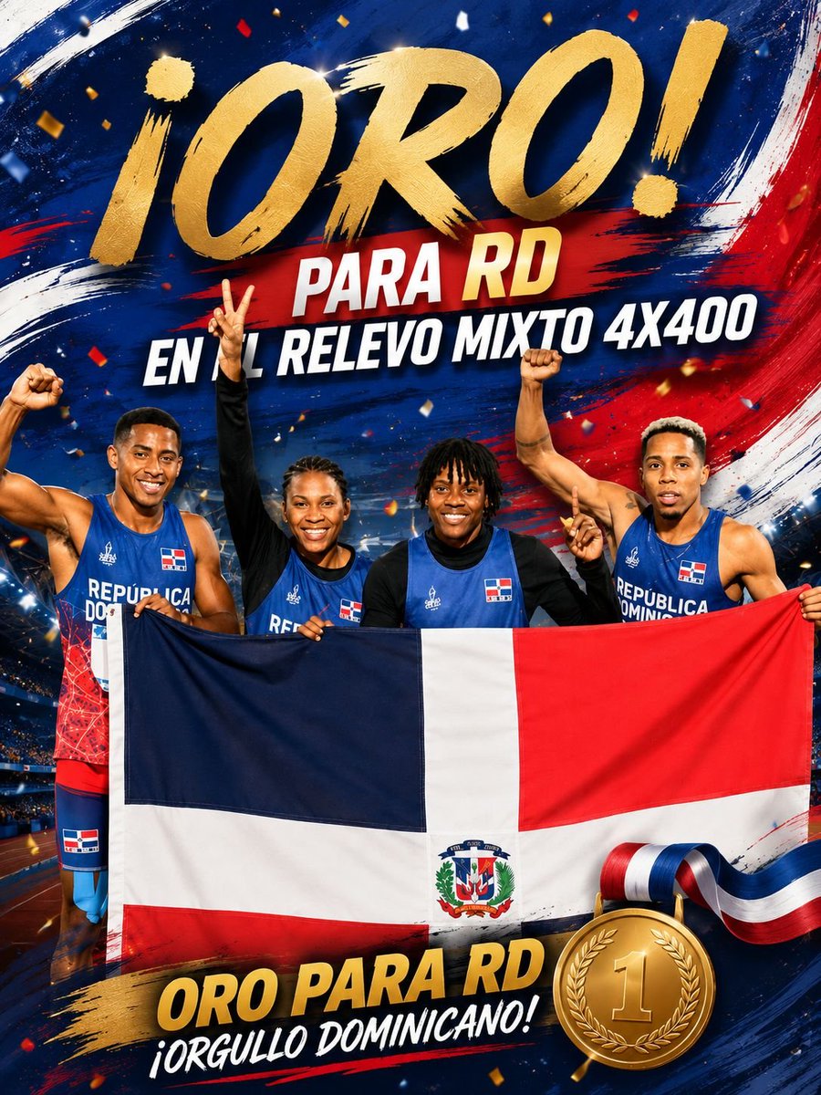 FranciscoS77332's tweet photo. República Dominicana 🇩🇴 vuelve a brillar.
Nuestra cuarteta conquistó la medalla de oro en el relevo mixto 4x400, demostrando talento, disciplina y el espíritu indomable de un país que nunca deja de creer.
¡Felicidades, campeones!
#JCCSD2026
#OrgulloDominicano
#TeamRD https://t.co/xbMj7aCjw9