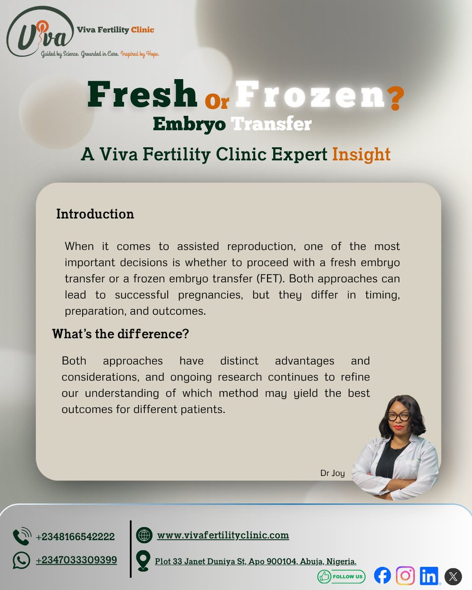 Viva_IVF's tweet photo. Fresh vs. Frozen Embryo Transfer: What’s Really Best for You — Expert Insight from Viva Fertility Clinic. 
Tap the link to dive into the full article https://t.co/1TYPquSmjj

#VivaFertilityClinic #FertilityExperts #ReproductiveHealth #IVFJourney #FertilitySpecialist #IVFKnowledge https://t.co/igA0mycoUB