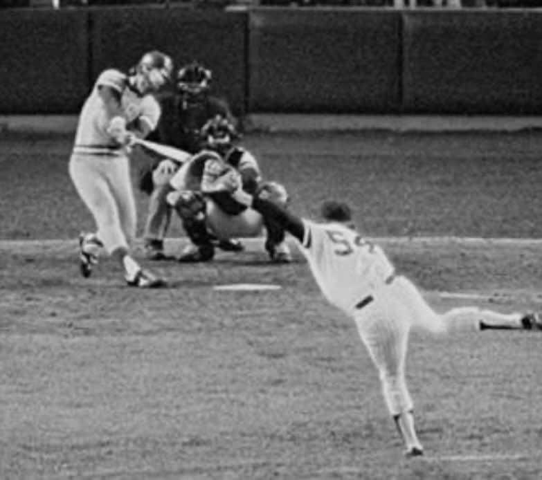 RobFeatherston's tweet photo. @Super70sSports Brett taking Gossage to the upper deck to put away the Yankees in the ‘80 ALCS https://t.co/g2WEASH32Y