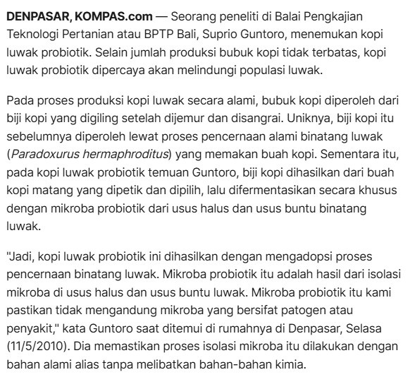 aqfiazfan's tweet photo. Kegelisahan soal najis ini sebetulnya menginisiasi riset keren peneliti ini bikin kopi luwak Probiotik yg buat kopi luwak tanpa harus dimakan luwak - diganti jadi fermentasi kayak bikin Tempe. Ya namanya Indonesia, riset bagus begini sama pemerintah malah gak dimanfaatkan 🙃 https://t.co/6HfQWbuf2p