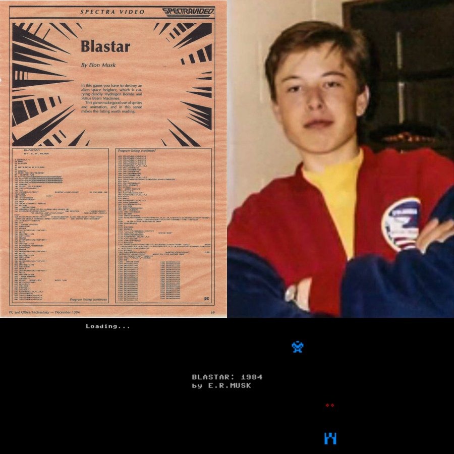 MarioNawfal's tweet photo. 🇺🇸 At 13 years old, Elon made his first real money.

Not from stocks or investors, but from a video game he coded himself on a home computer.

It was called Blastar. A South African magazine published it and paid him about $500 for the source code.

That’s it: A kid in his room, building something from scratch and getting paid for it.

Everything that came later started right there.

Source: @XFreeze, @Tesla, @SpaceXAI / Writer: Val