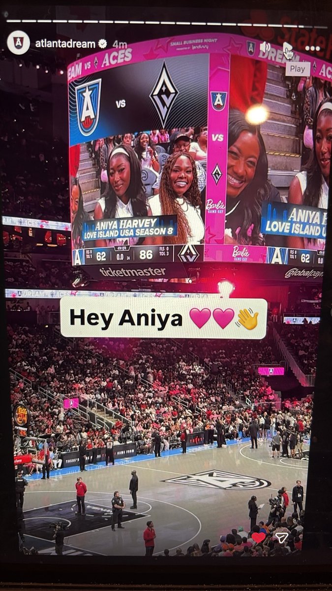 AniyaCore's tweet photo. THEY PUT HER ON THE JUMBOTRON! 

Aniya Harvey getting the love at the ATLANTA DREAM BARBIE GAME. https://t.co/lrcUIjuLOM