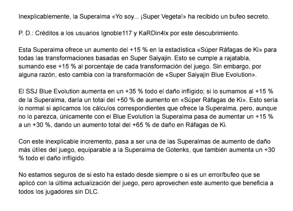franchulo44's tweet photo. Inexplicablemente, la Superalma «Yo soy... ¡Super Vegeta!» ha recibido un bufeo secreto.

P. D.: Créditos a los usuarios Ignoble117 y KaRDin4lx por este descubrimiento.

#dbxv2 #xenoverse #videojuegos #dragonball https://t.co/SUdSk8AqBi