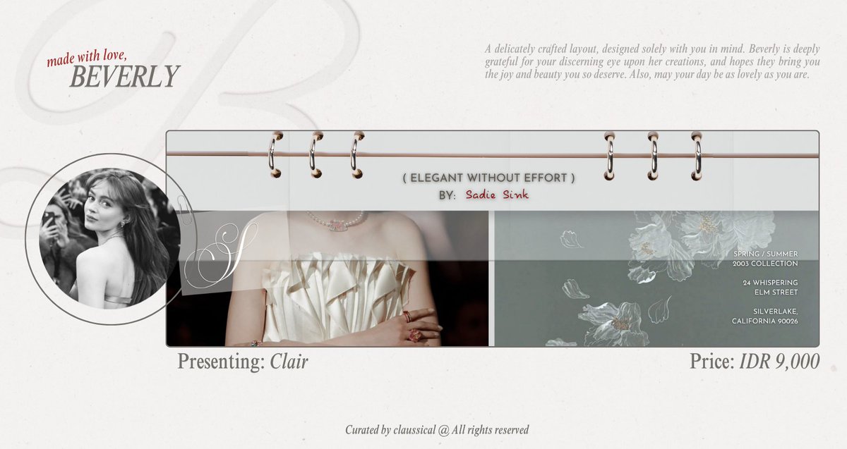 claussical's tweet photo. Any interaction is appreciated, thank you! #bealanja 

Clair and Blanc is now available—where soft palettes, delicate florals, and timeless charm meet in one graceful layout featuring Sadie Sink &amp; Kim Jennie. Scroll down for more! https://t.co/l9Kh0CQYaD