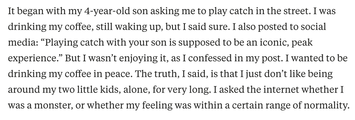 robkhenderson's tweet photo. If you're 90 on your deathbed and you get to go back and relive 1 memory before perishing, playing catch with your 4 yr old would be more appealing than sitting alone with coffee. So when your 4 yo asks to play catch, just say to yourself you're 90, you went back in time for this https://t.co/2ajWSwQaGg