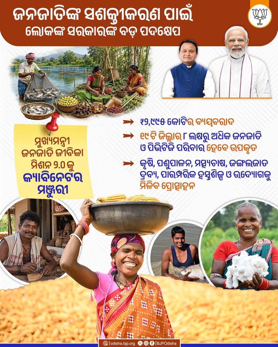 BJP4Odisha's tweet photo. ଜନଜାତିଙ୍କ ସଶକ୍ତିକରଣ ପାଇଁ ଲୋକଙ୍କ ସରକାରଙ୍କ ବଡ଼ ପଦକ୍ଷେପ । https://t.co/7JrlmGKyVO