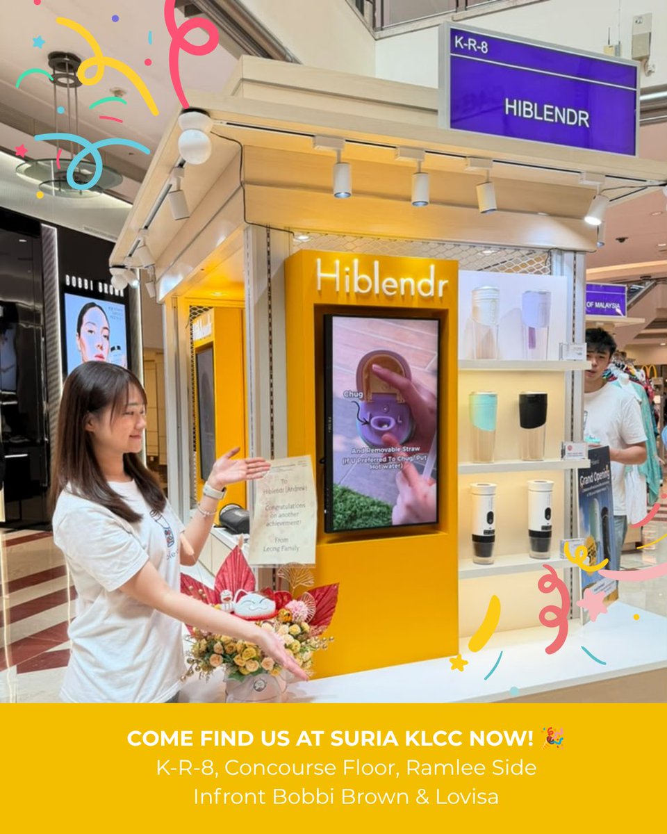 hiblendr's tweet photo. Okay, surprise revealed… 👀✨
We just opened a new HiBlendr pushcart at Suria KLCC!

See it. Hold it. Try it yourself! 
Watch the Juice Cup Ultra blend right in front of you and find your favourite colour.

📍 K-R-8, Concourse Floor, Ramlee Side
In front of Bobbi Brown &amp; Lovisa https://t.co/CZyZnbxDBh