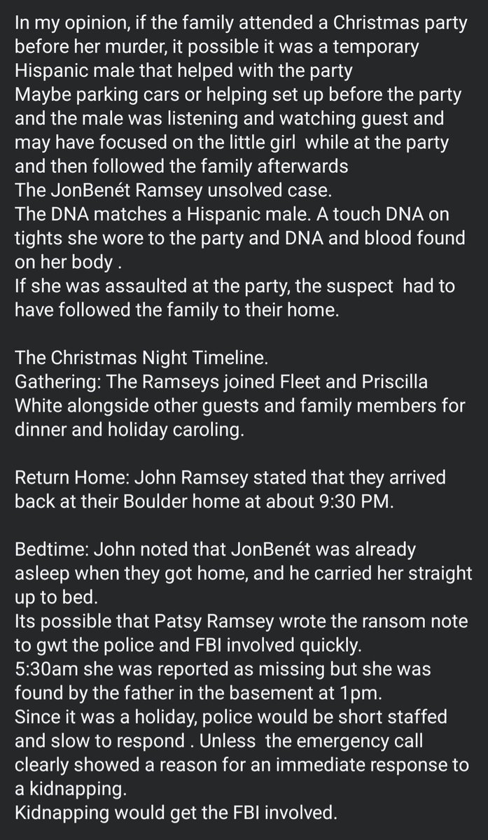 William4594223's tweet photo. @elonmusk attention: 
30 vears unsolved Murder of JonBenét Ramsey. Touch DNA on clothes worn at a party also matched Blood DNA on her bodv.
Hispanic male was probably near the party guests and followed the family home to kill her as a witness. https://t.co/PN2PRznaUZ