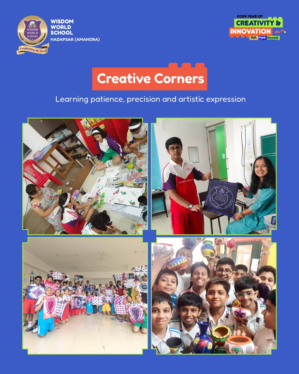 WorldPune's tweet photo. Classes VI, VII & VIII celebrated Bagless Day with art, craft and hands-on experiences that sparked creativity, curiosity and joyful learning beyond the classroom 🎨✨
#BaglessDay #CreativeLearning #LearningByDoing #StudentCreativity #WisdomWorldSchool https://t.co/wMroRZjYIi